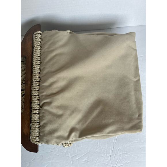 Handmade Ivory/Brown Boho Crochet Knit Macrame Beaded Wooden Handles Bag Purse - Picture 7 of 8